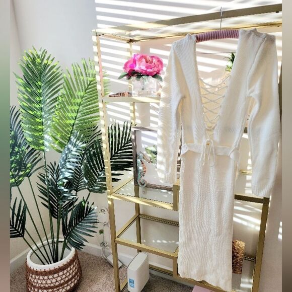 NWOT Naked Wardrobe Long Sleeve Cream Sweater Dress - Size Large - Picture 1 of 5